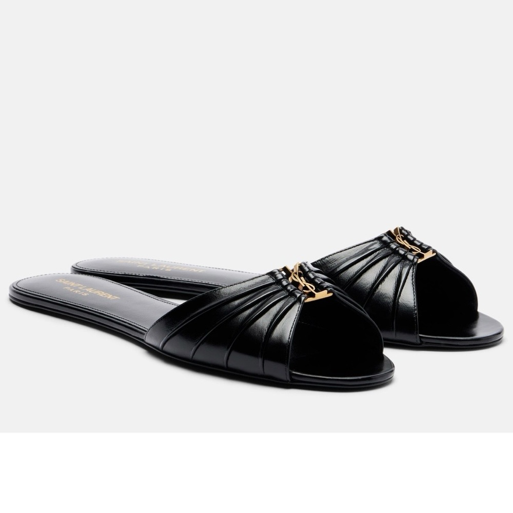 SAINT LAURENT Babylone YSL logo leather slides sandals